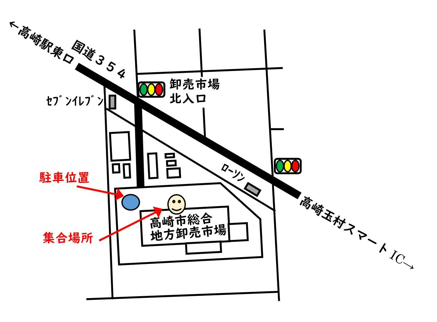 高崎市総合卸売市場(現地集合、現地解散)への地図
