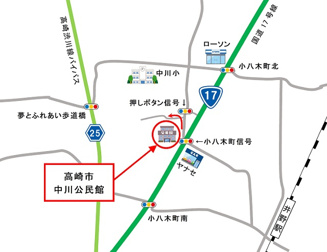 中川公民館　１階実習室への地図