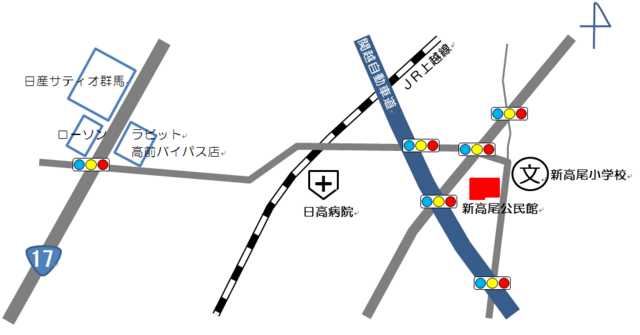 新高尾公民館北側の田んぼへの地図