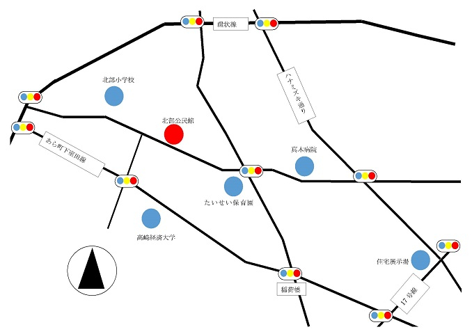 北部公民館　1階　実習室への地図