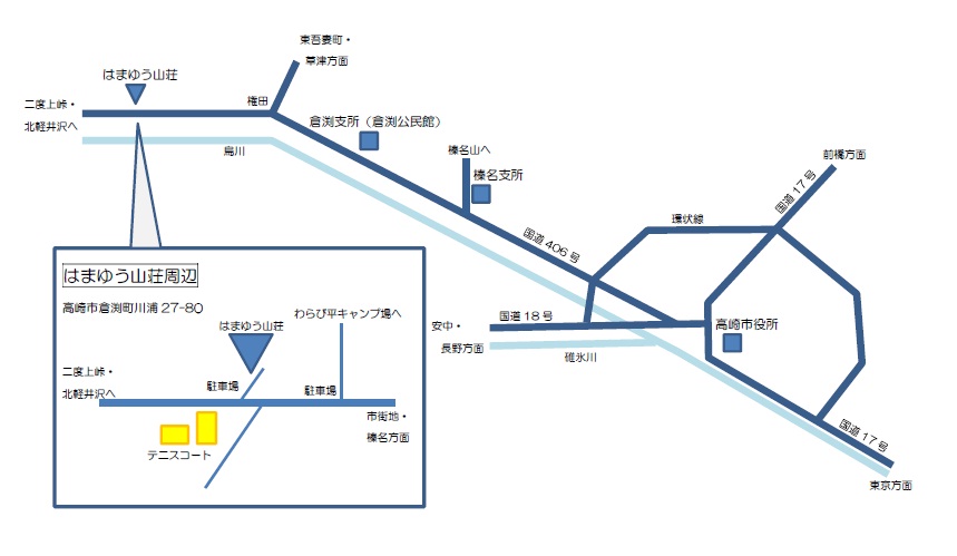高崎市倉渕町はまゆう山荘周辺コースへの地図