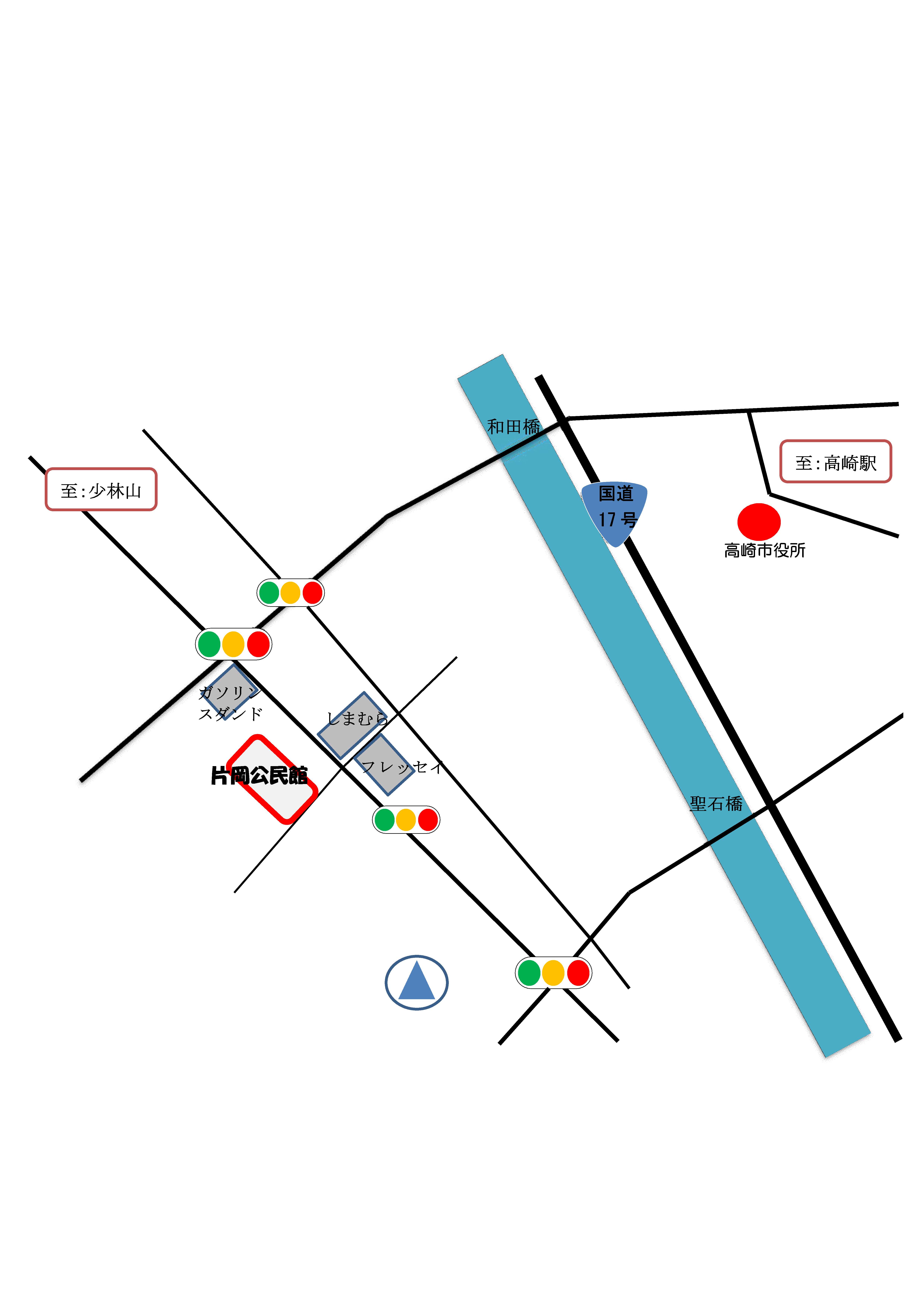 片岡公民館　１階　実習室への地図