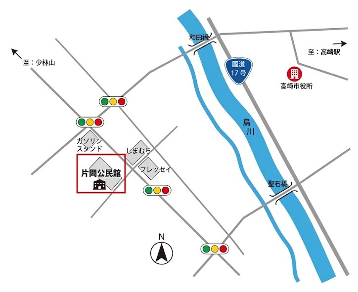 片岡公民館　２階講義室への地図